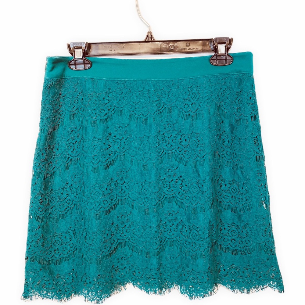 Teal Lace Mini Skirt Bodycon Scalloped Edge Fully Lined Large